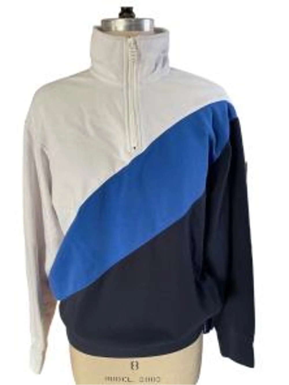 SOLID & STRIPED White, Royal Blue & Navy Diagonal Half-Zip Sweater